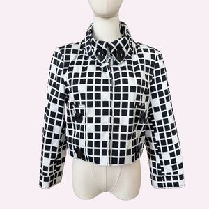 Vintage 90s Early Y2K Black and White Check Oversized Button Cotton Crop Jacket
